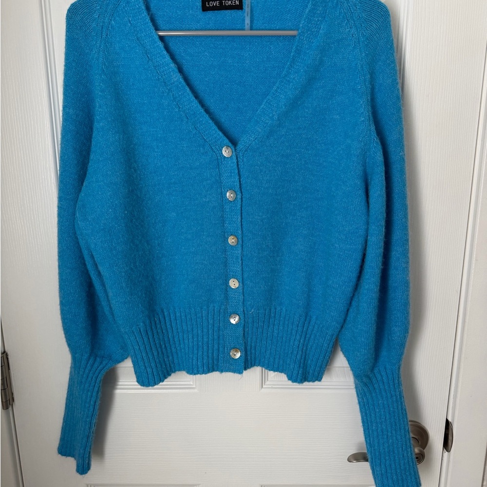 Love Token Turquoise Cardigan Sweater